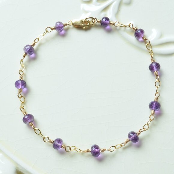 Amethyst Bracelet in Gold - Handmade - Picture 1 of 9